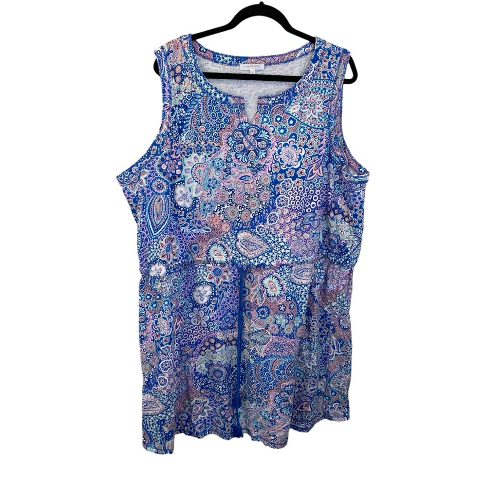 Talbots 3X colourful blue, pink and green  Paisley Sleeveless dress cord tassel